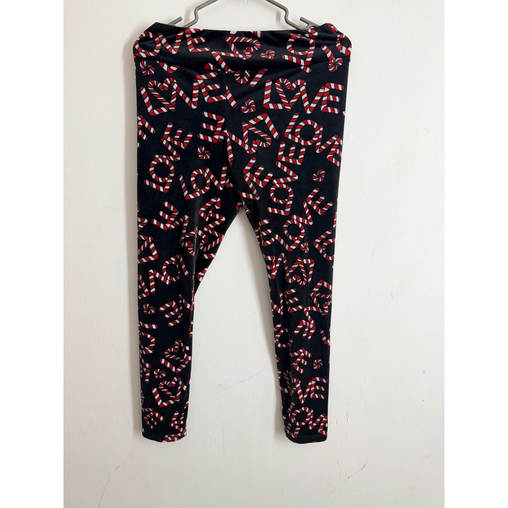 No Boundaries Christmas Candy Cane Love Leggings Black Red White Large 11-13